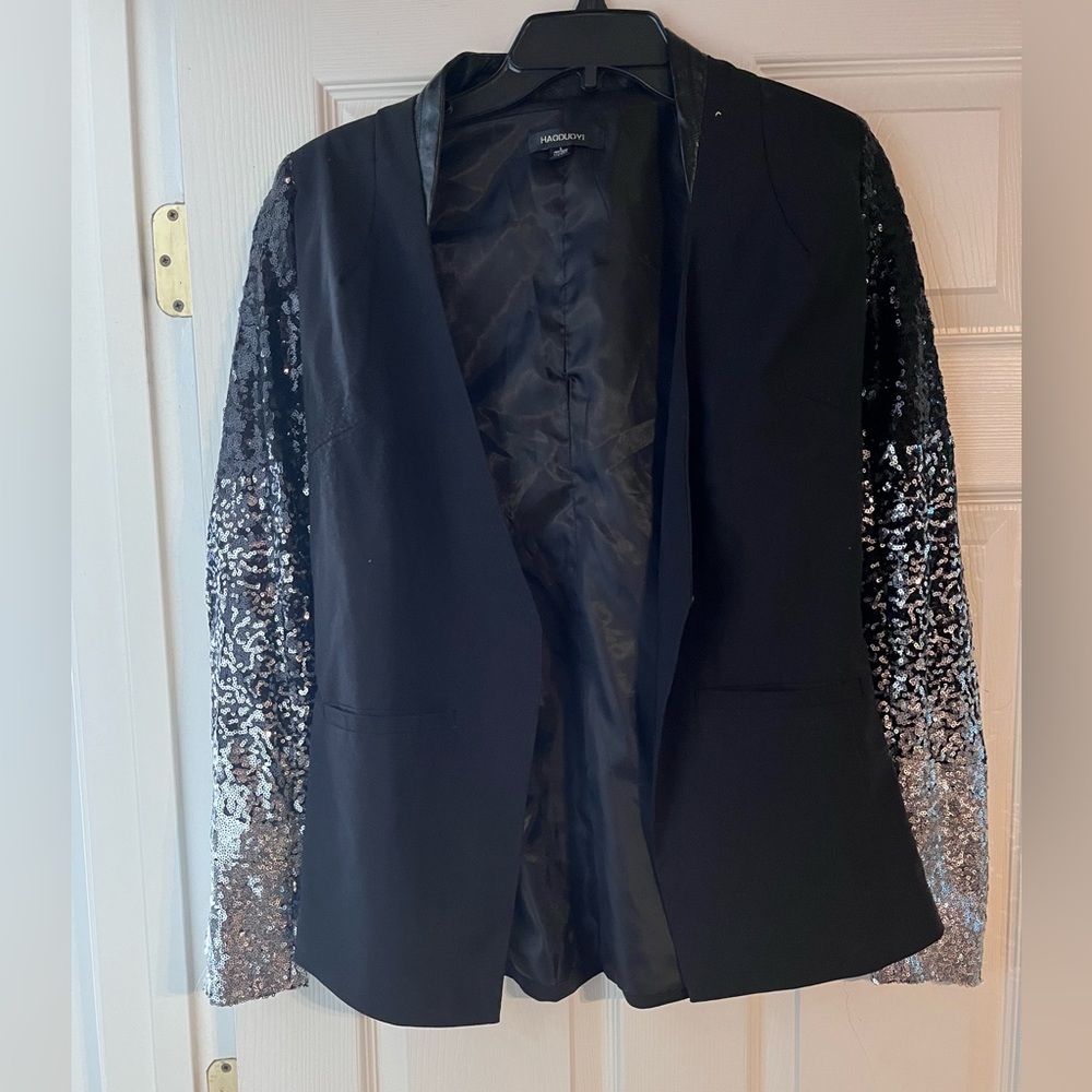 Black blazer with ombré sequin sleeves